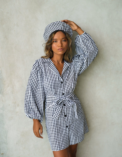 Load image into Gallery viewer, MEGHAN Mini Gingham Dress, in Black by BrunnaCo
