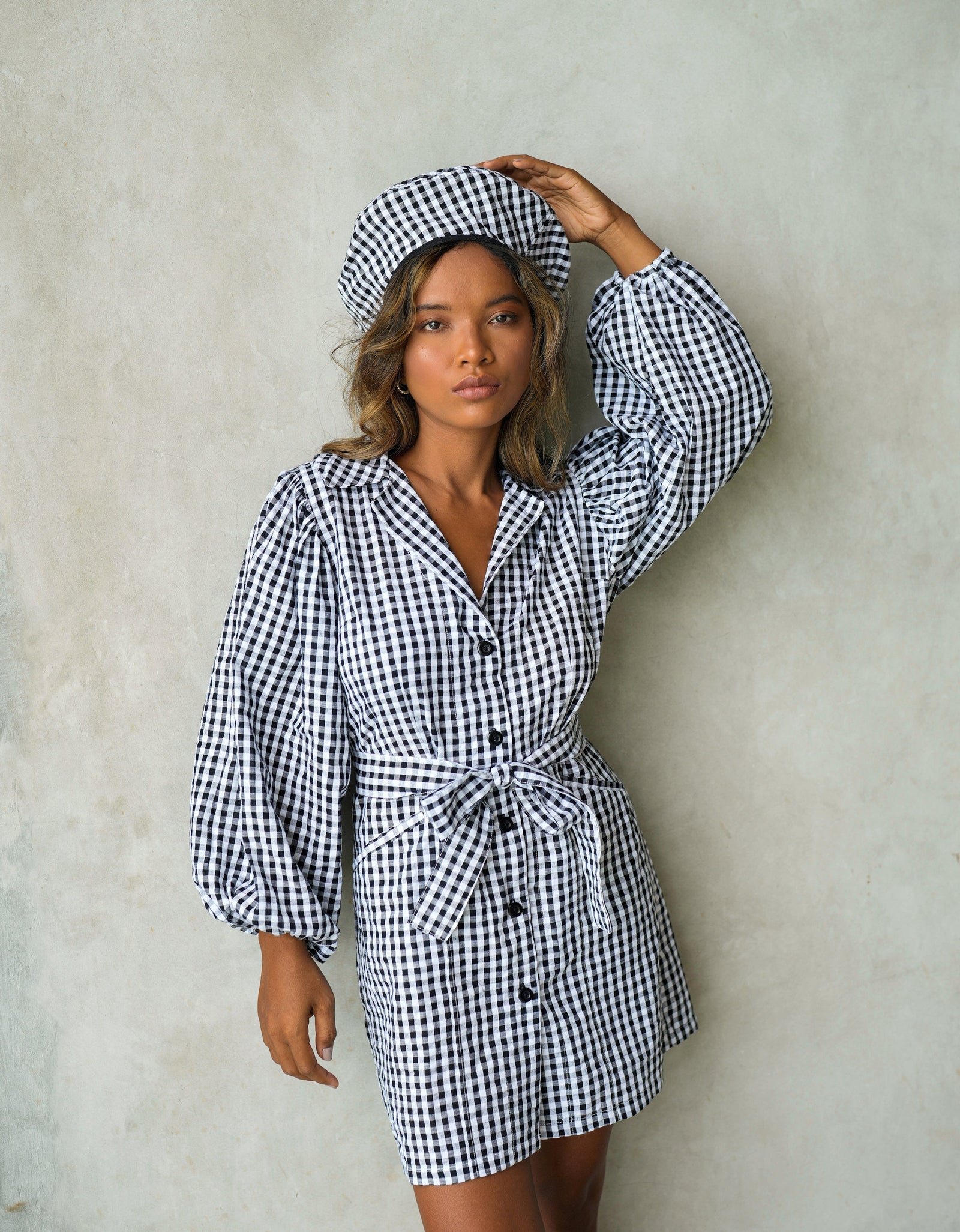 MEGHAN Mini Gingham Dress, in Black by BrunnaCo