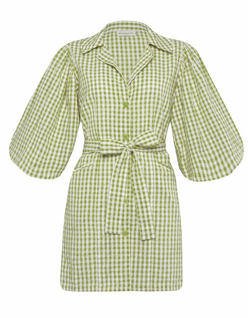 Load image into Gallery viewer, MEGHAN Mini Gingham Dress, in Lime Green by BrunnaCo
