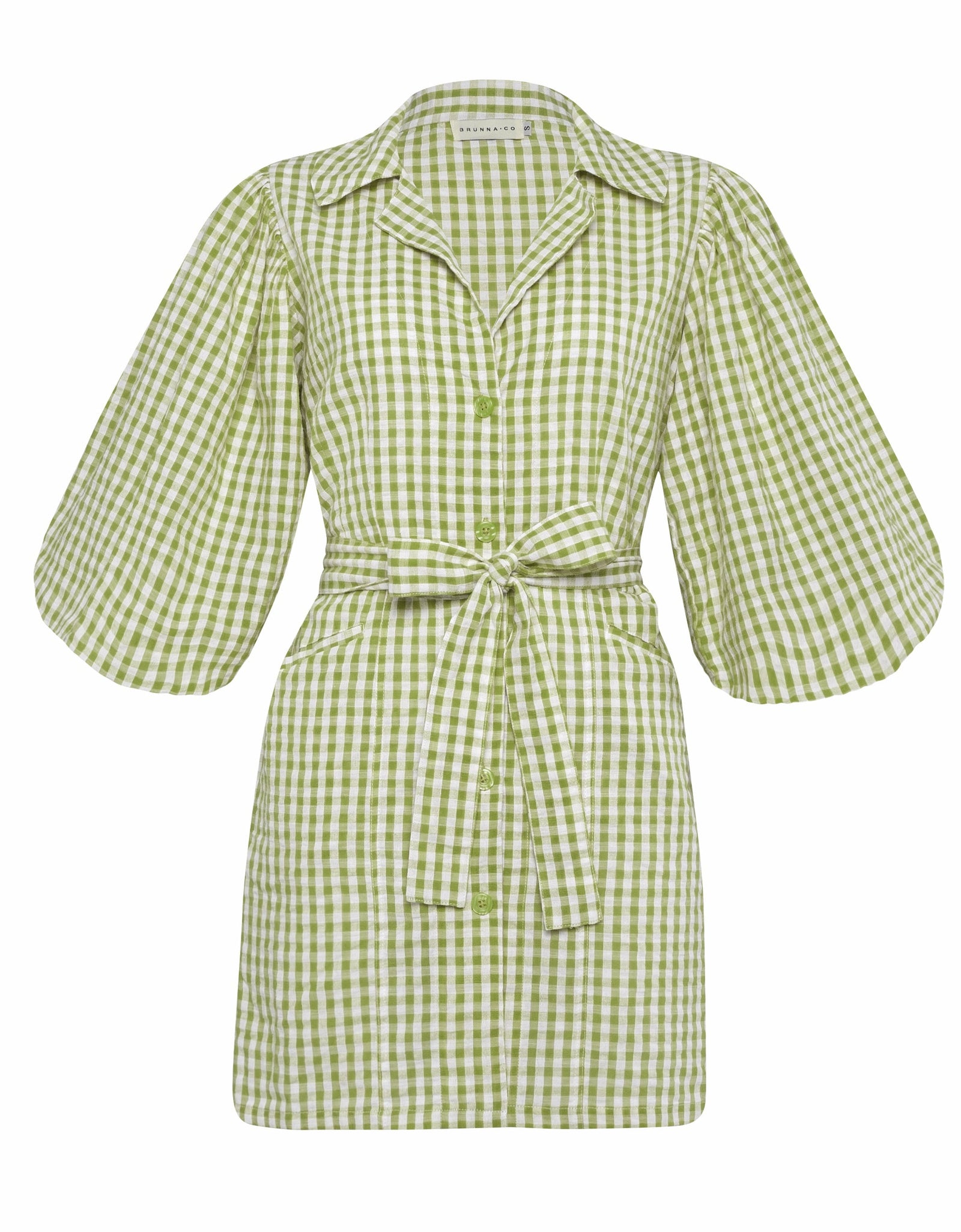 MEGHAN Mini Gingham Dress, in Lime Green by BrunnaCo