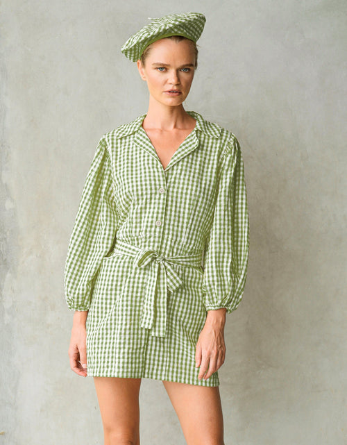 Load image into Gallery viewer, MEGHAN Mini Gingham Dress, in Lime Green by BrunnaCo
