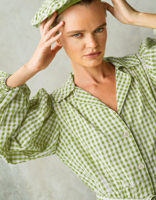 Load image into Gallery viewer, MEGHAN Mini Gingham Dress, in Lime Green by BrunnaCo
