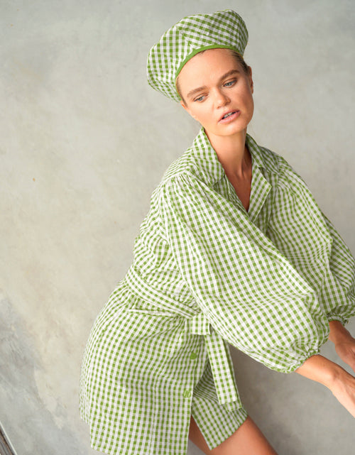 Load image into Gallery viewer, MEGHAN Mini Gingham Dress, in Lime Green by BrunnaCo
