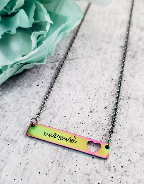Load image into Gallery viewer, MERMAID Rainbow Bar Necklace by Salt and Sparkle

