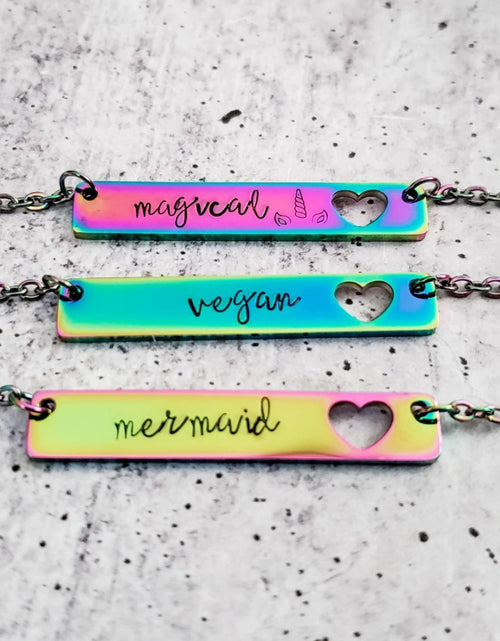 Load image into Gallery viewer, MERMAID Rainbow Bar Necklace by Salt and Sparkle
