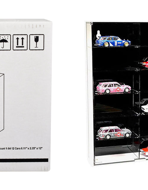 Load image into Gallery viewer, Showcase 12 Car Display Case Wall Mount with Black Back Panel "Mijo Exclusives" for 1/64 Scale Models
