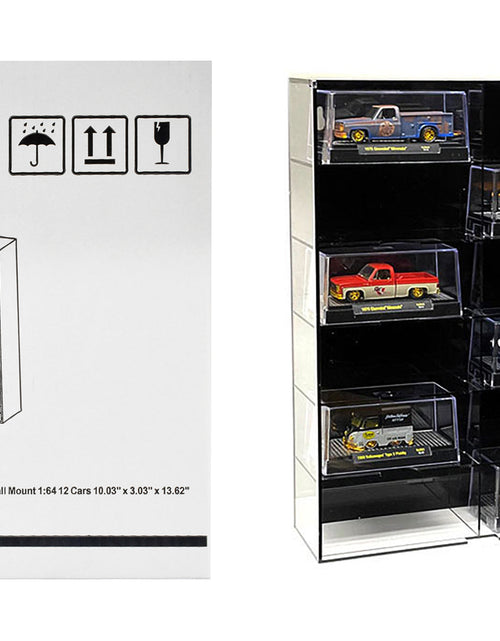 Load image into Gallery viewer, Showcase 12 Car Display Case Wall Mount with Black Back Panel and Extra Space "Mijo Exclusives" for 1/64 Scale Models
