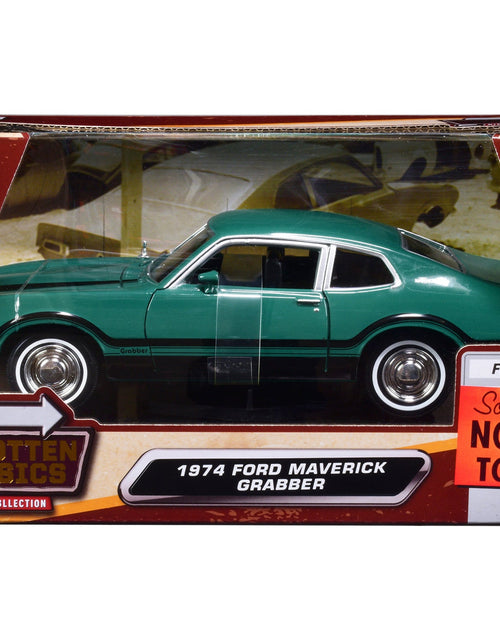 Load image into Gallery viewer, 1974 Ford Maverick Grabber Green with Black Stripes "Forgotten Classics" Series 1/24 Diecast Model Car by Motormax
