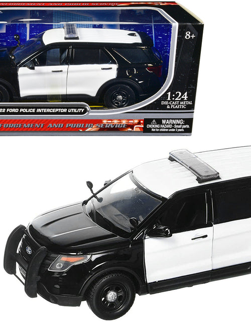 Load image into Gallery viewer, 2022 Ford Police Interceptor Utility Unmarked Black and White 1/24 Diecast Model Car by Motormax
