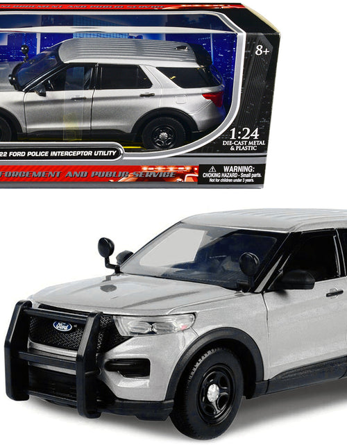 Load image into Gallery viewer, 2022 Ford Police Interceptor Utility Unmarked Slick-Top Silver 1/24 Diecast Model Car by Motormax
