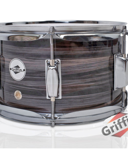 Load image into Gallery viewer, Popcorn Snare Drum by GRIFFIN - Firecracker Acoustic 10" x 6" Poplar Shell with Zebra Wood PVC - Soprano Mini Concert Marching Percussion Instrument by GeekStands.com
