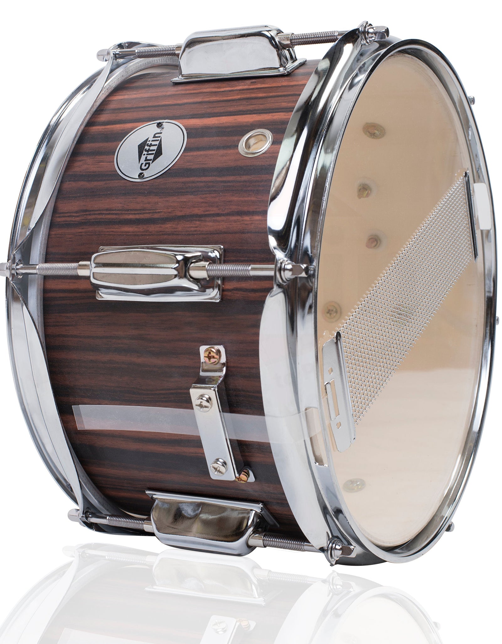 GRIFFIN Firecracker Snare Drum - Acoustic Popcorn 10" x 6" Poplar Mini Wood Shell & Black Hickory PVC - Concert Marching Percussion Musical Instrument by GeekStands.com