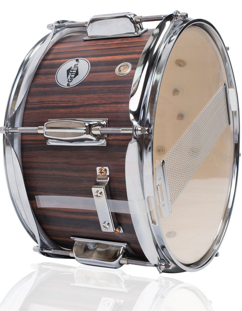 Load image into Gallery viewer, GRIFFIN Firecracker Snare Drum - Acoustic Popcorn 10" x 6" Poplar Mini Wood Shell &amp; Black Hickory by GeekStands.com
