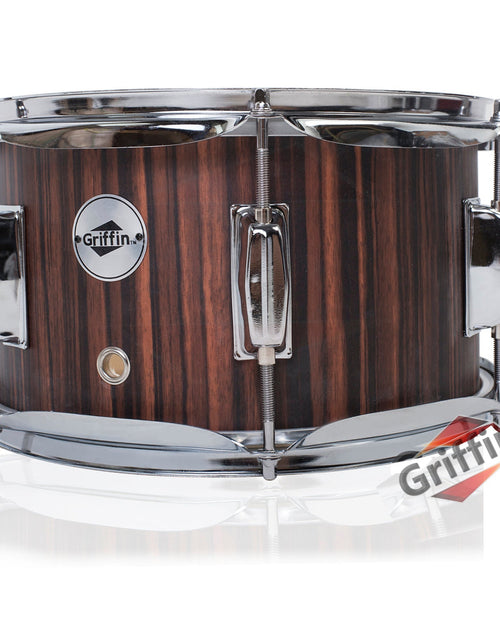 Load image into Gallery viewer, GRIFFIN Firecracker Snare Drum - Acoustic Popcorn 10" x 6" Poplar Mini Wood Shell &amp; Black Hickory by GeekStands.com
