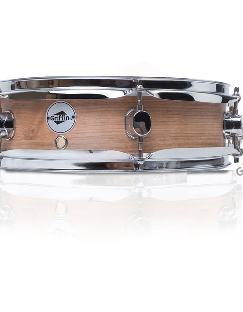 Load image into Gallery viewer, Piccolo Snare Drum 13" x 3.5" by GRIFFIN - 100% Poplar Shell with Oak Wood Finish &amp; Coated Drum Head by GeekStands.com
