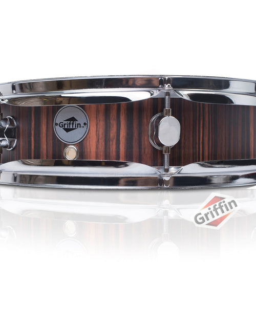 Load image into Gallery viewer, Piccolo Snare Drum 13" x 3.5" by GRIFFIN - 100% Poplar Wood Shell Black Hickory Finish &amp; Drum Head by GeekStands.com
