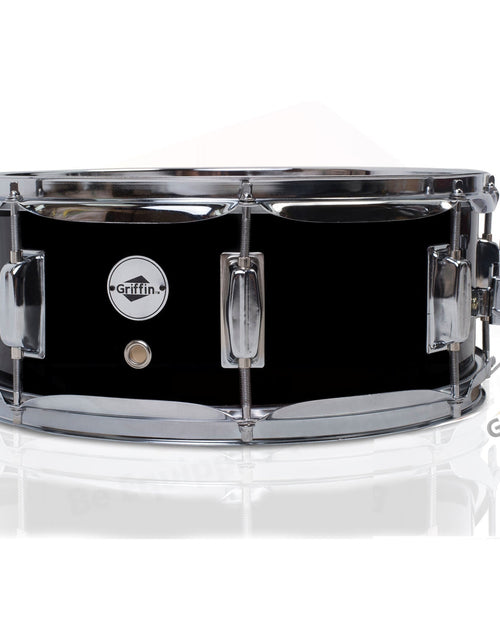 Load image into Gallery viewer, GRIFFIN Snare Drum - Poplar Wood Shell 14" x 5.5" with Black PVC &amp; Coated Head - Acoustic Marching by GeekStands.com
