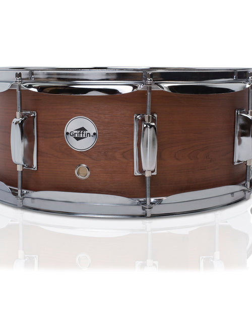 Load image into Gallery viewer, GRIFFIN Snare Drum - Poplar Wood Shell 14" x 5.5" with Flat Hickory PVC - 8 Metal Tuning Lugs &amp; Snare Strainer Throw Off - Percussion Instrument Kit by GeekStands.com
