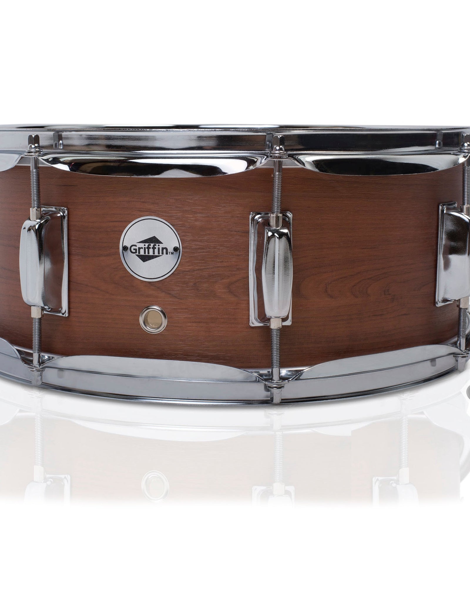 GRIFFIN Snare Drum - Poplar Wood Shell 14" x 5.5" with Flat Hickory PVC - 8 Metal Tuning Lugs & Snare Strainer Throw Off - Percussion Instrument Kit by GeekStands.com
