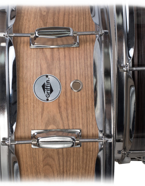 Load image into Gallery viewer, Oak Wood Snare Drum by GRIFFIN - PVC on Poplar Wood Shell 14" x 5.5" - Percussion Musical Instrument with Drummers Key for Students &amp; Professionals by GeekStands.com
