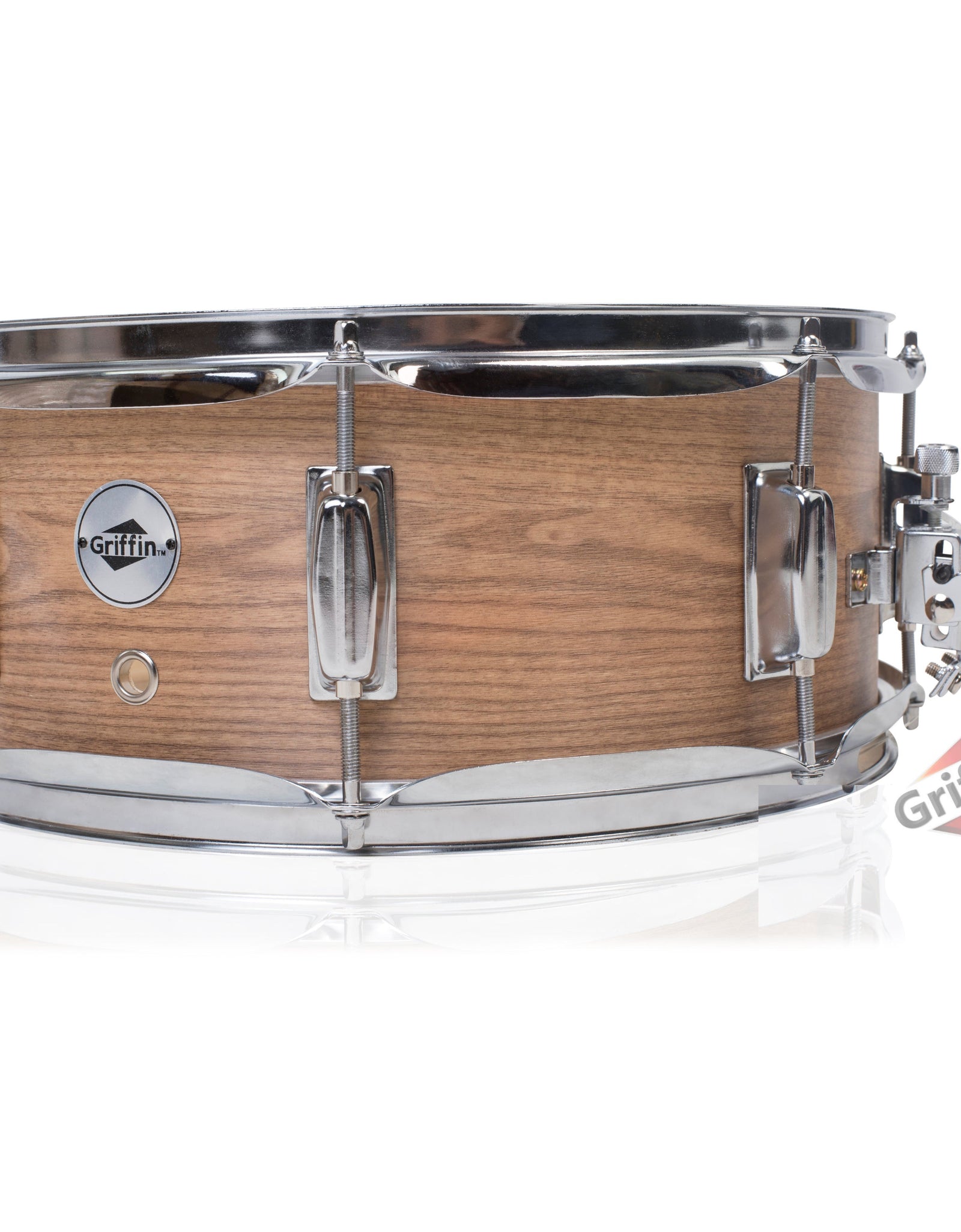 Oak Wood Snare Drum by GRIFFIN - PVC on Poplar Wood Shell 14" x 5.5" - Percussion Musical Instrument with Drummers Key for Students & Professionals by GeekStands.com