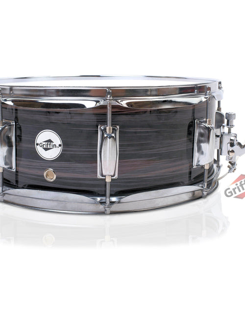 Load image into Gallery viewer, Deluxe Snare Drum by GRIFFIN - 14" x 5.5" Poplar Wood Shell with Zebra PVC Glossy Finish by GeekStands.com
