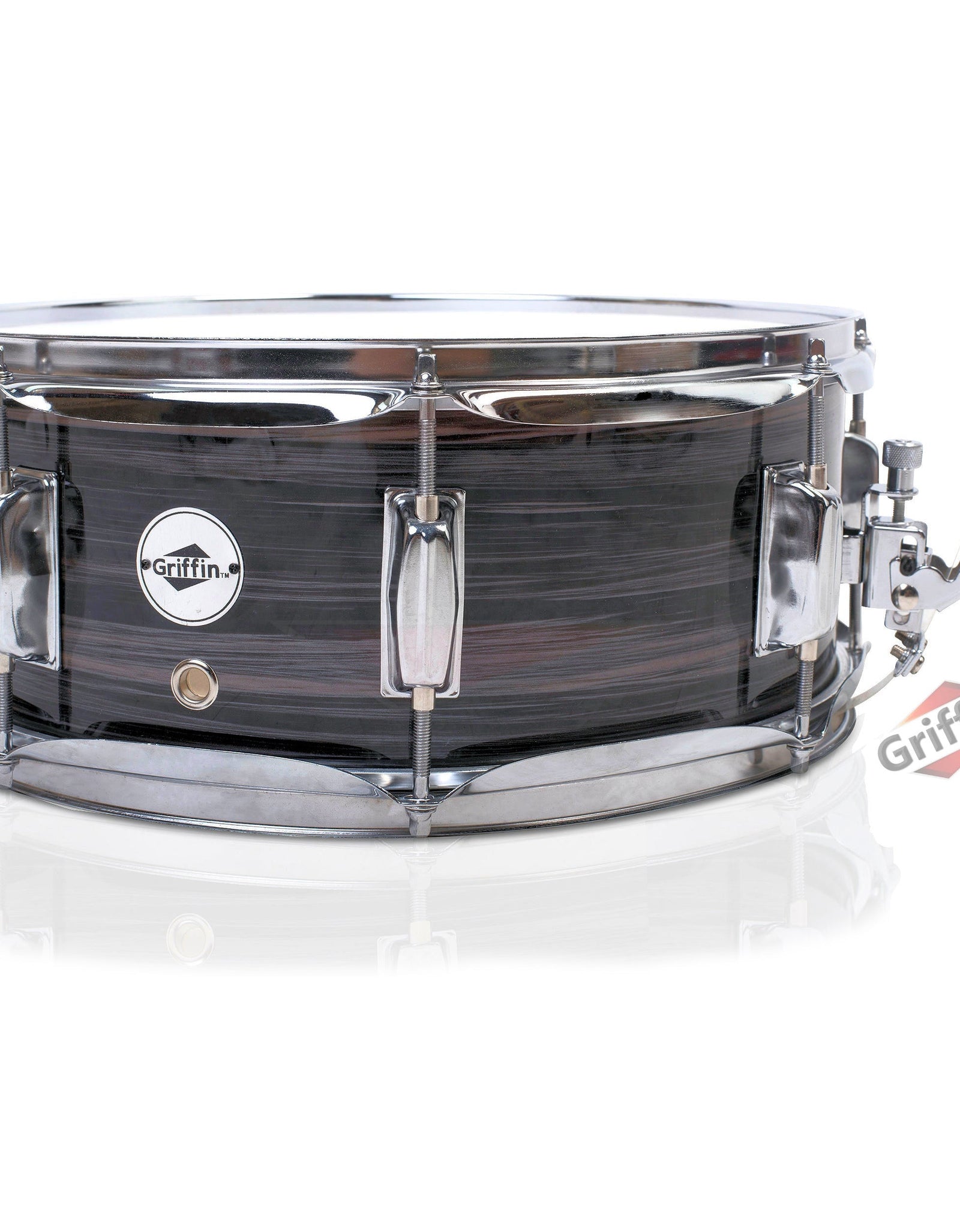 Deluxe Snare Drum by GRIFFIN - 14" x 5.5" Poplar Wood Shell with Zebra PVC Glossy Finish by GeekStands.com