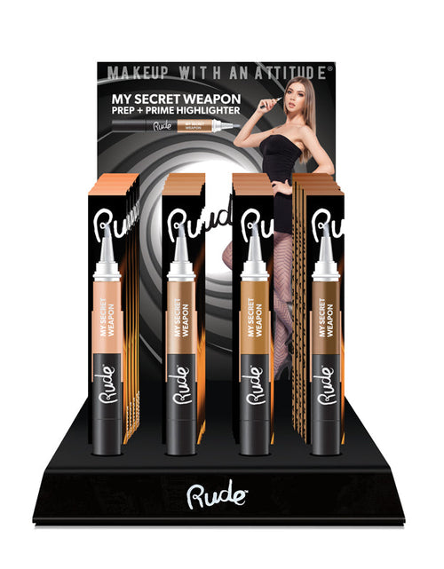Load image into Gallery viewer, RUDE My Secret Weapon Prep / Prime Highlighter Acrylic Display Set, 48 Pieces + 4 Testers
