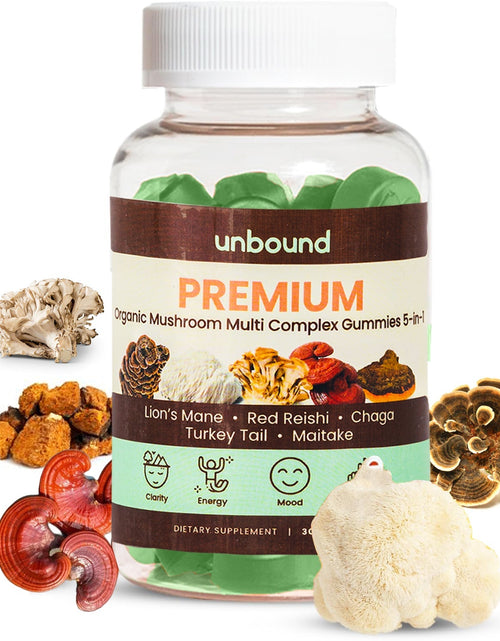 Load image into Gallery viewer, Premium Organic Mushroom Multi-Complex Gummies 5 in 1, Chaga, Lion's Mane, Reishi, Turkey Tail, Maitake by Live Unbound
