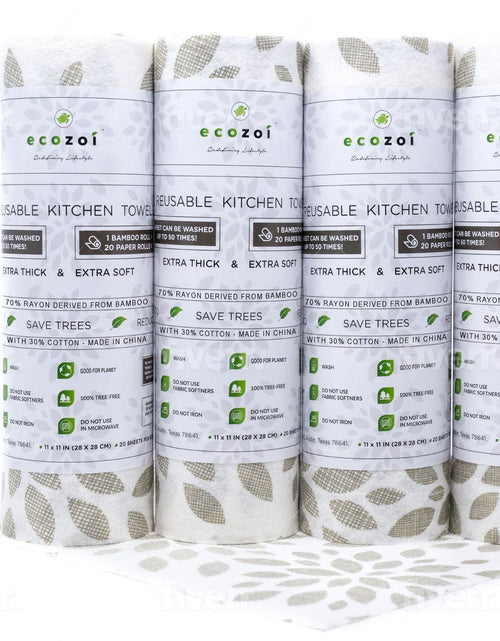 Load image into Gallery viewer, Bamboo Kitchen Paper Towels, Reusable Tree-Free Rolls with Design, 4 Pack by ecozoi

