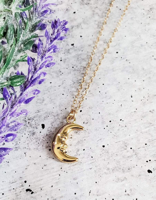 Load image into Gallery viewer, Man in the Moon Gold Necklace - Ready to Ship by Salt and Sparkle
