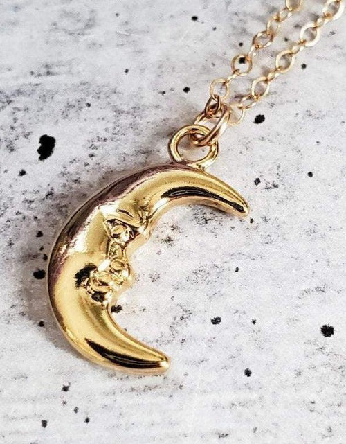 Load image into Gallery viewer, Man in the Moon Gold Necklace - Ready to Ship by Salt and Sparkle
