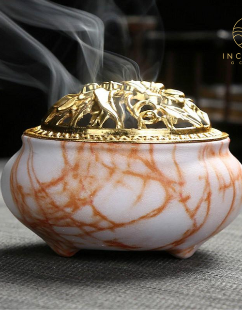 Load image into Gallery viewer, Marble Coil Censer Incense Burner Copper Cover Ceramic by incenseocean

