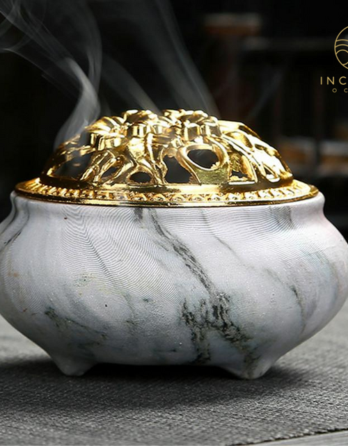 Load image into Gallery viewer, Marble Coil Censer Incense Burner Copper Cover Ceramic by incenseocean
