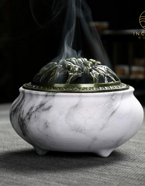 Load image into Gallery viewer, Marble Coil Censer Incense Burner Copper Cover Ceramic by incenseocean
