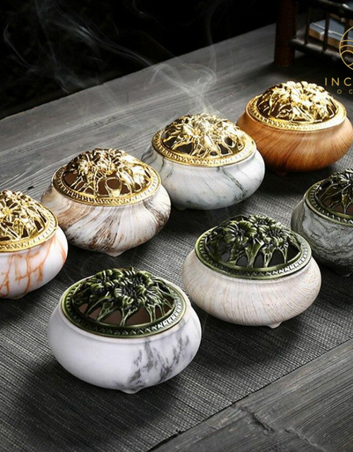 Load image into Gallery viewer, Marble Coil Censer Incense Burner Copper Cover Ceramic by incenseocean
