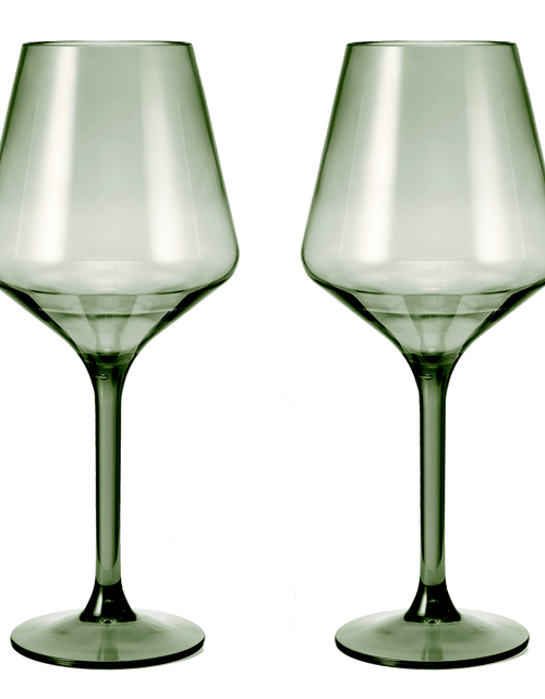 Load image into Gallery viewer, Floating Wine Glasses for Pool - Set of 2-15 OZ Shatterproof Poolside Wine Glasses, Tritan Plastic Reusable, Beach Outdoor Cocktail, Wine, Champagne, Water Glassware Spring Summer (Muted Green) by The Wine Savant
