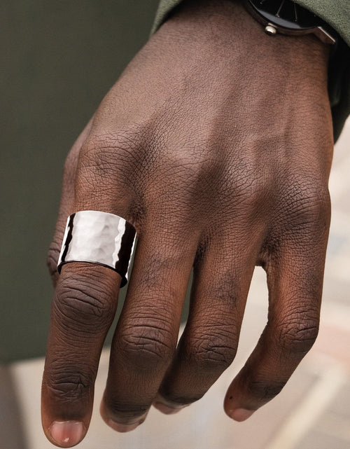 Load image into Gallery viewer, Men's Hammered Wide Ring by eklexic jewelry
