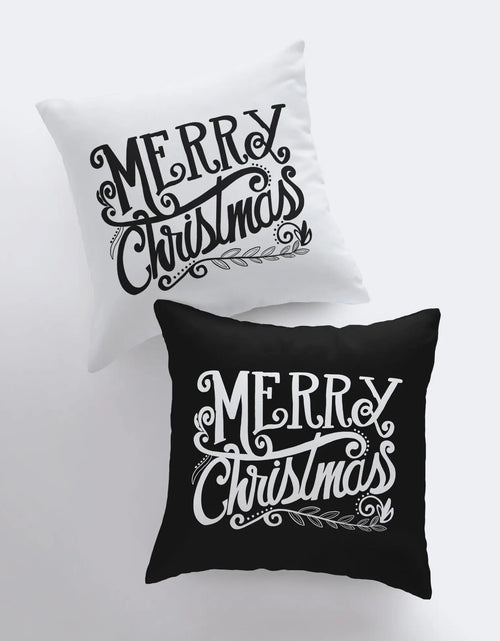 Load image into Gallery viewer, Merry Christmas | Black and White | Throw Pillow | Christmas Pillow | Home Decor | Christmas Pillowcases | Christmas tree | Christmas Gifts by UniikPillows
