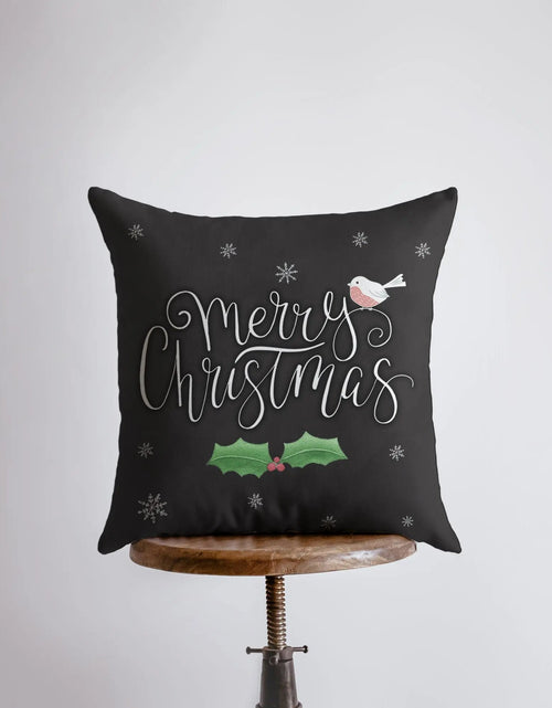 Load image into Gallery viewer, Merry Christmas | Little Bird | Christmas Pillow Cover | Christmas Decor | Throw Pillow | Home Décor | Black Throw Pillows | Pillow Decor by UniikPillows
