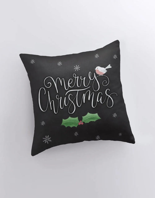 Load image into Gallery viewer, Merry Christmas | Little Bird | Christmas Pillow Cover | Christmas Decor | Throw Pillow | Home Décor | Black Throw Pillows | Pillow Decor by UniikPillows
