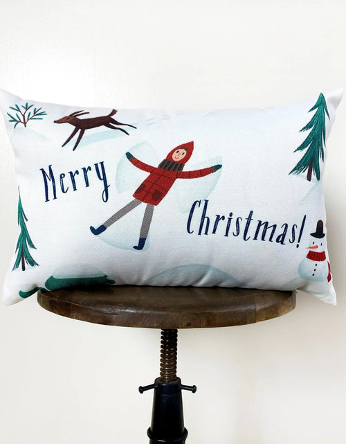 Load image into Gallery viewer, Merry Christmas Snow Angel Throw Pillow Cover | 18x12 | Christmas tree | Christmas Gifts | Room Decor | Mom Gift | Aaesthetic Room Decor by UniikPillows
