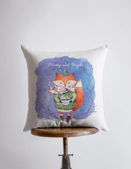 Load image into Gallery viewer, Merry and Bright | Blue Pillow Cover | Red Fox | Christmas Gift | Christmas Decor | Throw Pillow | Christmas Home Decor | Cute Home Decor by UniikPillows
