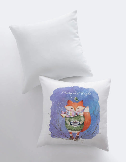 Load image into Gallery viewer, Merry and Bright | Blue Pillow Cover | Red Fox | Christmas Gift | Christmas Decor | Throw Pillow | Christmas Home Decor | Cute Home Decor by UniikPillows
