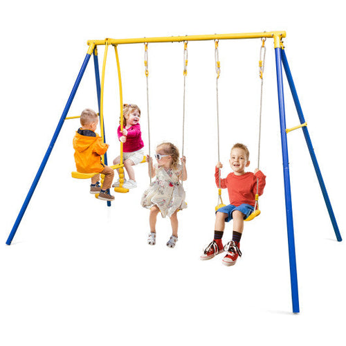 Load image into Gallery viewer, Metal Swing Set for Backyard with 2 Swing Seats and 2 Glider Seats-Blue
