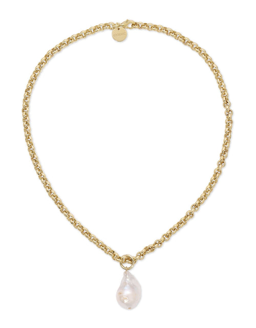 Load image into Gallery viewer, Micro Royal Chain with XL Baroque Pearl Pendant Necklace by eklexic jewelry
