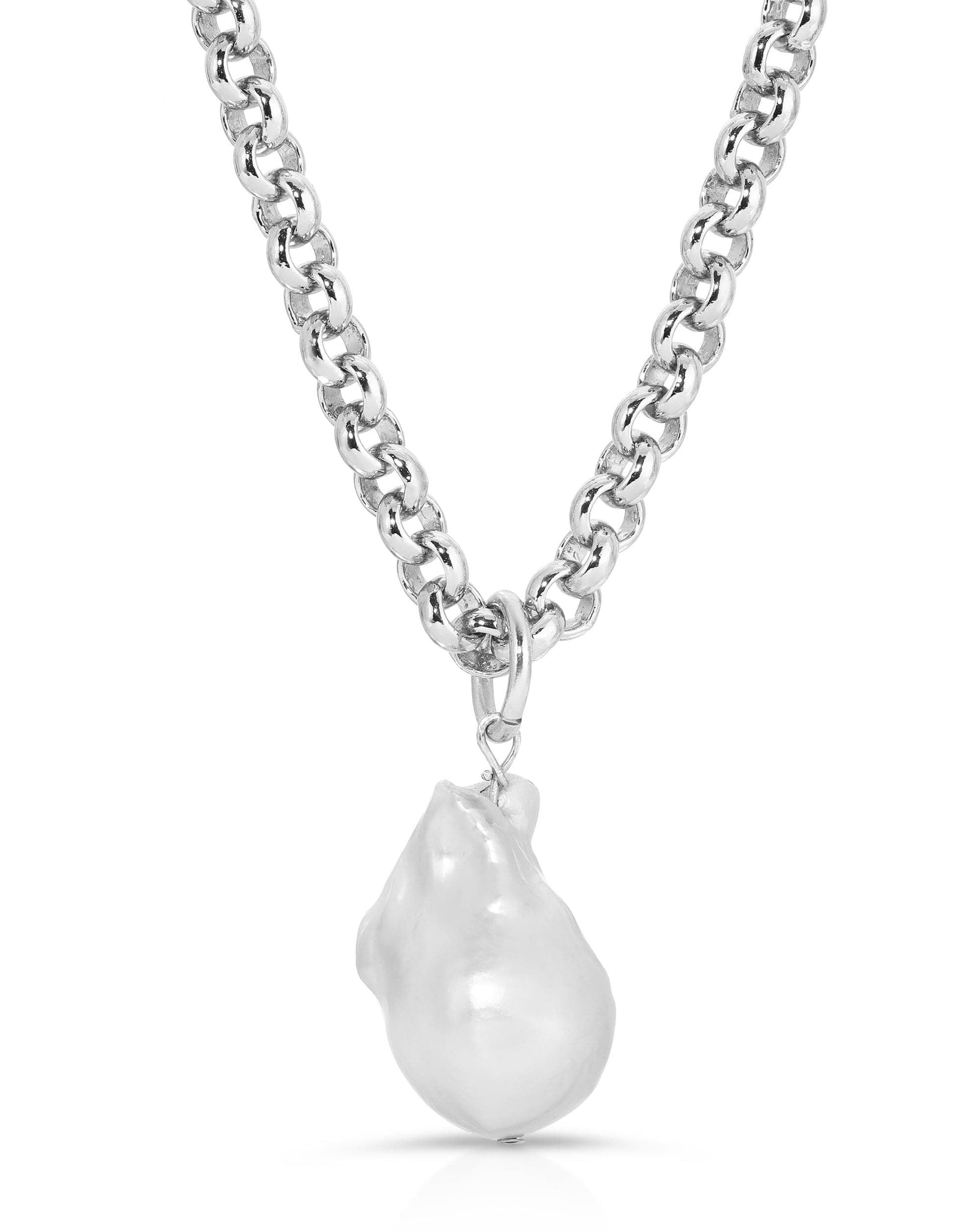 Micro Royal Chain with XL Baroque Pearl Pendant Necklace by eklexic jewelry