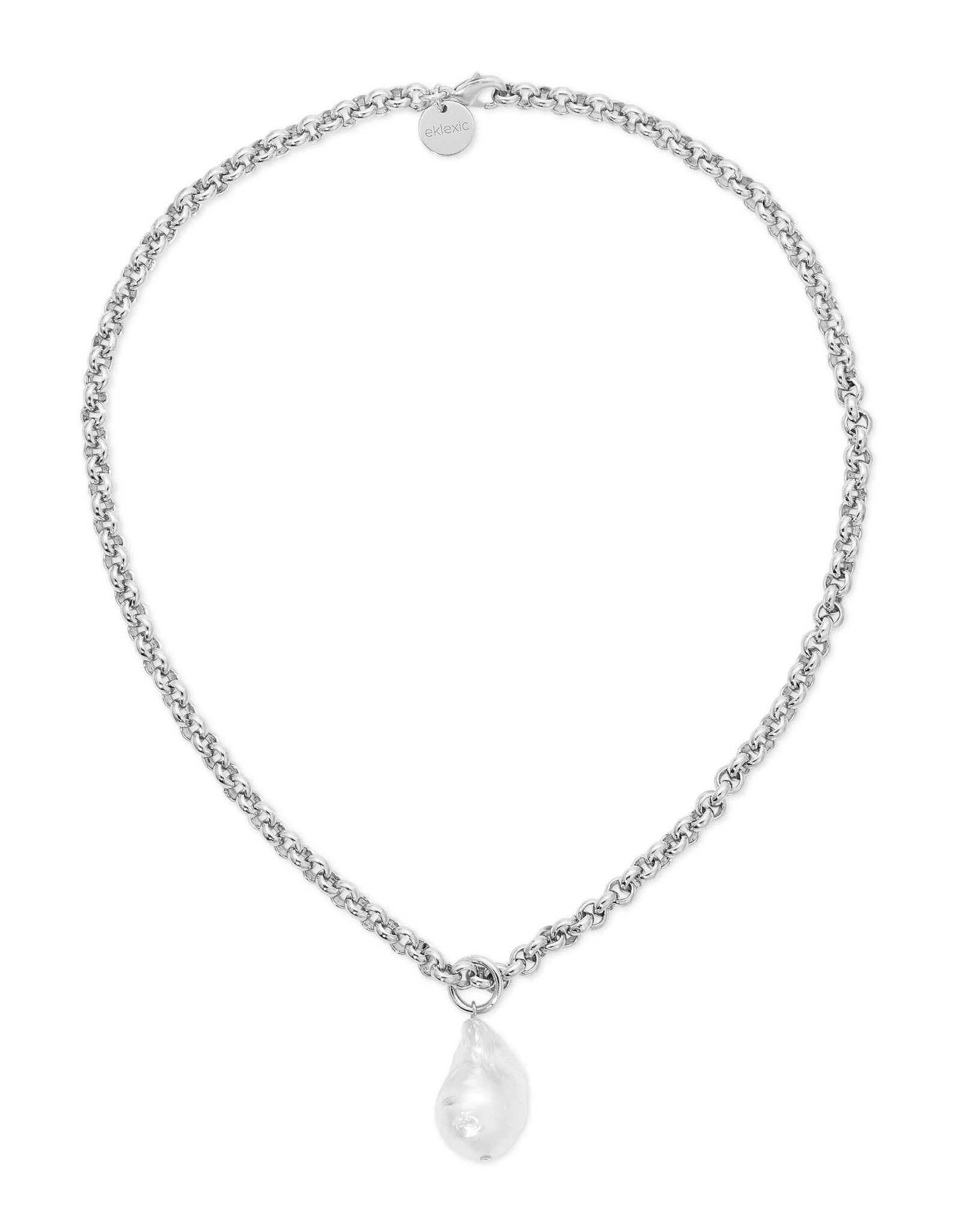 Micro Royal Chain with XL Baroque Pearl Pendant Necklace by eklexic jewelry