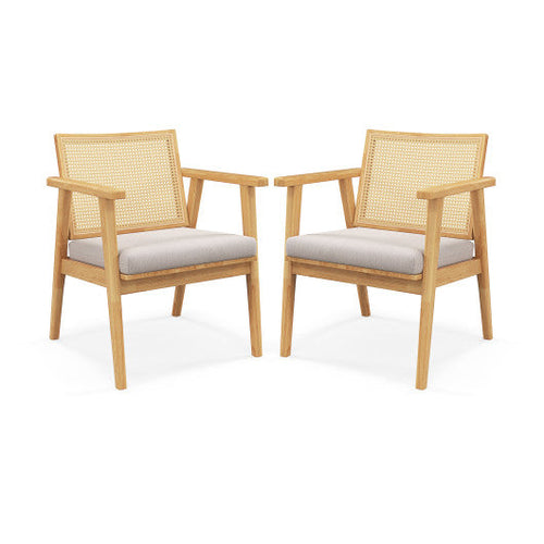 Load image into Gallery viewer, Mid Century Modern Accent Chairs Set of 2 with Breathable Rattan Back-Natural
