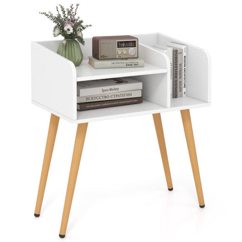 Load image into Gallery viewer, Mid Century Modern Nightstand  with Open Shelves-White
